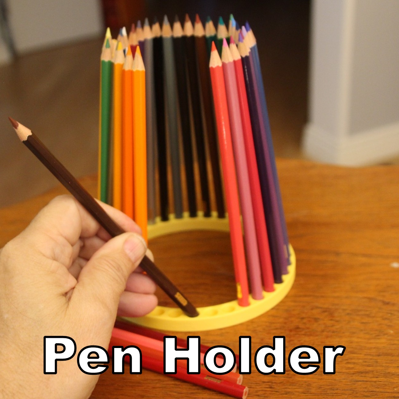 Tan Circular Pencil Holder Full Ring, single row.