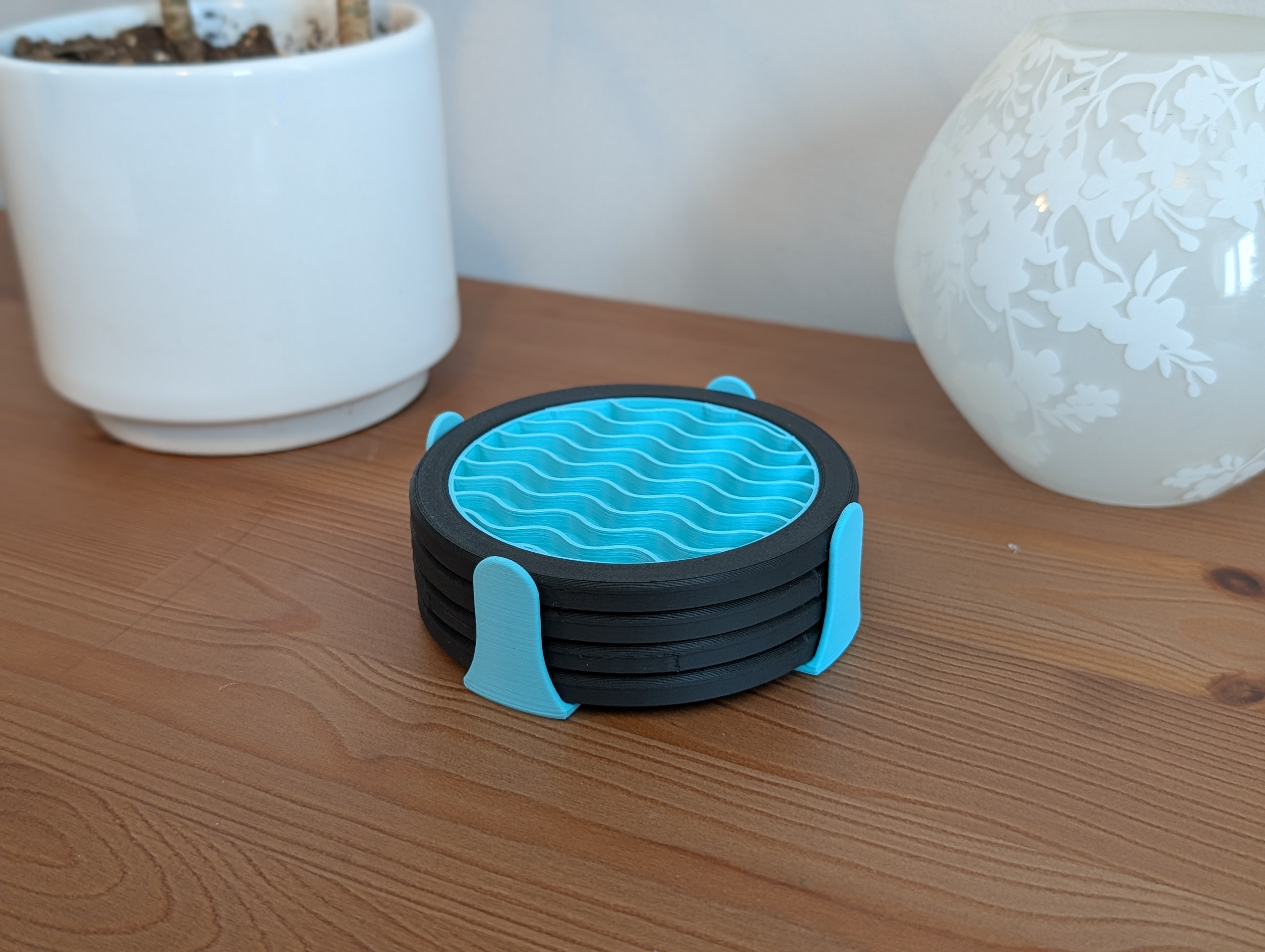 Black & Light Blue Water Waves Coasters Set of 4 with holder