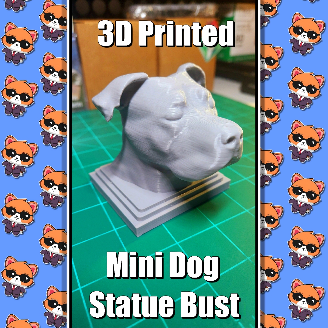 (Black PETG) 3D Printed Labrador Retriever/Pitbull Mini Statue Bust