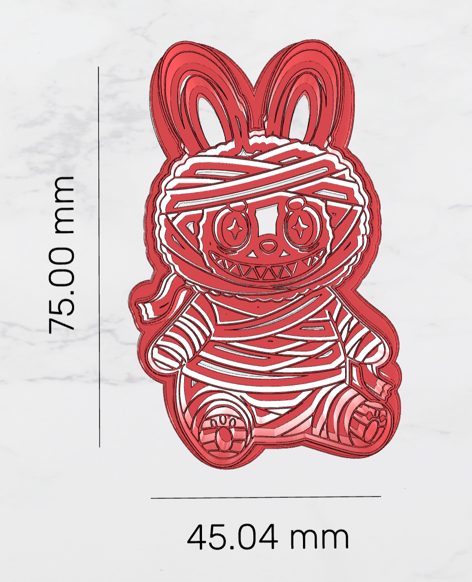 🕸️ Labubu Halloween Cookie Cutter – Sitting Labubu Dressed as a Mummy 🎃