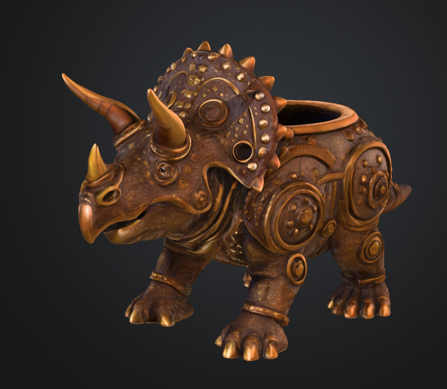Steampunk Triceratops Pen Holder
