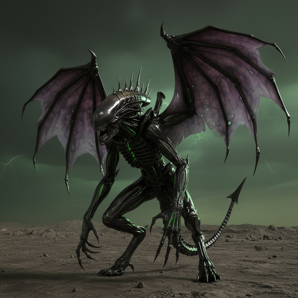 Xenomorph alien hybrid with wings