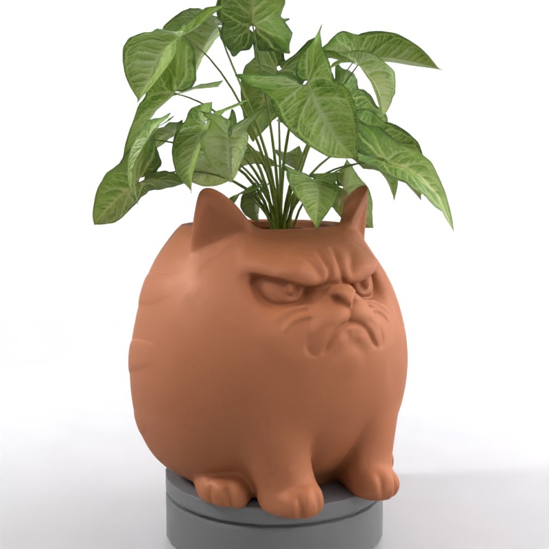 Angry Cat Geometric Animal Design - Whimsical Succulent Planter, Pot, Pen, Cup or Candy Bowl