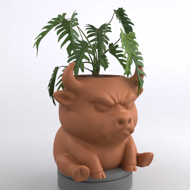 Angry Cow Geometric Animal Design - Whimsical Succulent Planter, Pot, Pen, Cup or Candy Bowl