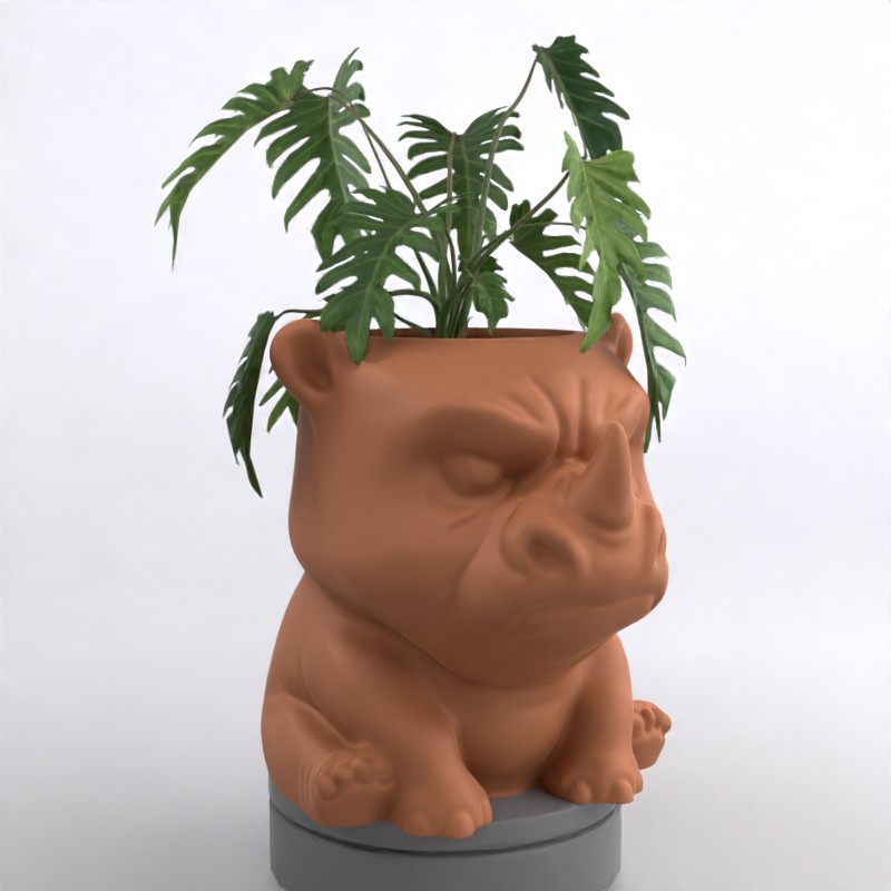 Angry Rhino Geometric Animal Design - Whimsical Succulent Planter, Pot, Pen, Cup or Candy Bowl